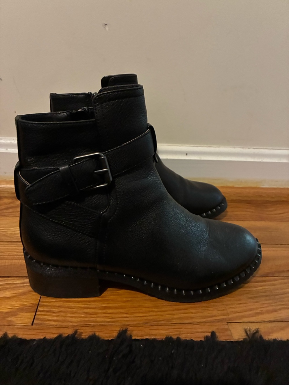 gentle souls Black Leather Ankle Boots with Buckle